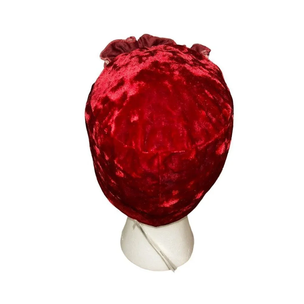 Bebemonde Girl's L Large Turban Hat Red Velvet Floral Applique Ruffle Front NWT